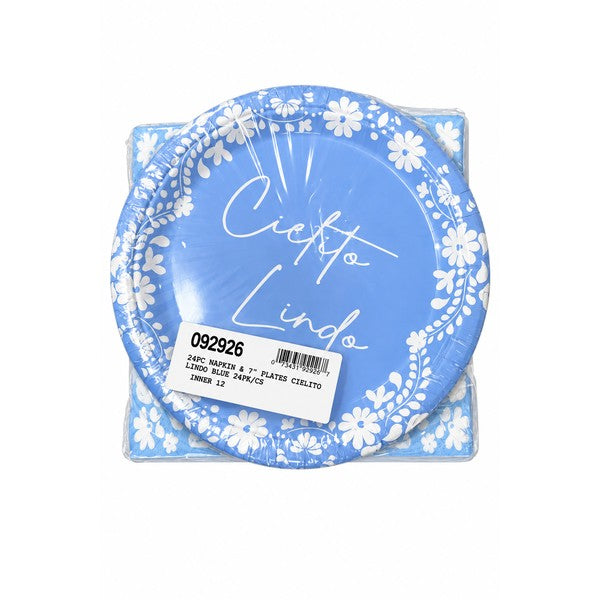 Blue Cielito Lindo 7-inch plate and napkin set, 24 pieces
